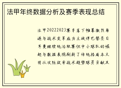 法甲年终数据分析及赛季表现总结