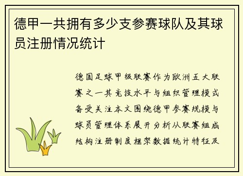 德甲一共拥有多少支参赛球队及其球员注册情况统计